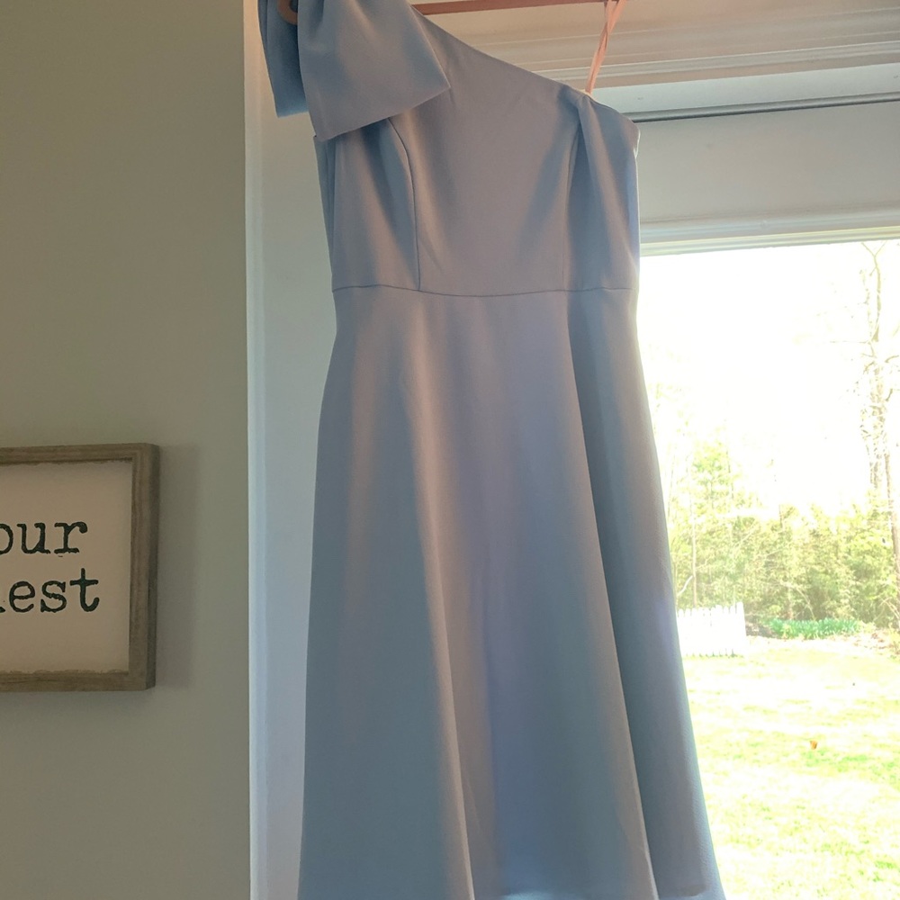 Light blue, one shoulder, Gal Meets Glam dress